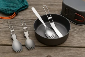 Lightweight titanium and plastic utensils for minimalist hikers under 2 ounces