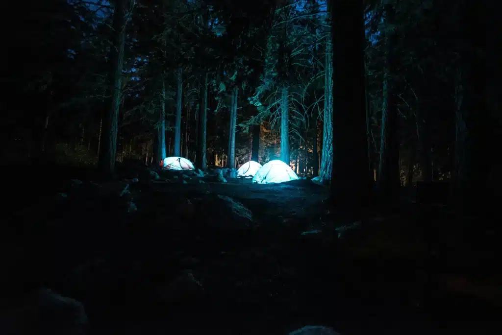 LED camping light providing warm glow inside tent