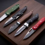 Collection of best pocket knives under $50 including Kershaw Leek, CRKT Pilar, and Ontario RAT 2 displayed on wooden surface