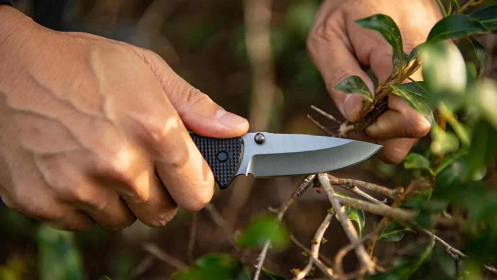 Person holding budget pocket knife under $50 demonstrating ergonomic grip and everyday carry use