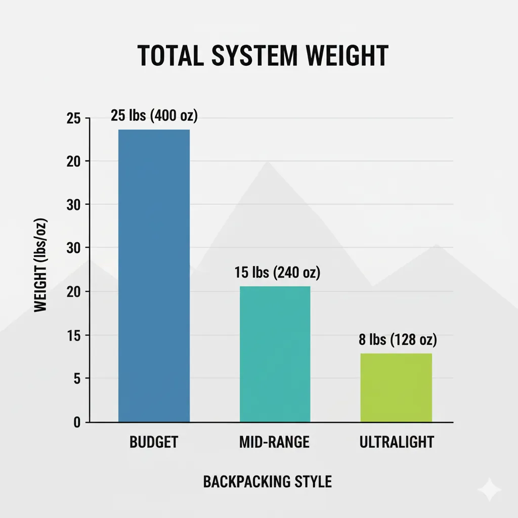 Bar chart comparing total weight of budget mid-range and ultralight sleep systems