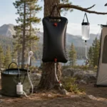Portable camping shower setups for car camping, backpacking, solar heating, rechargeable pumps, and hot water